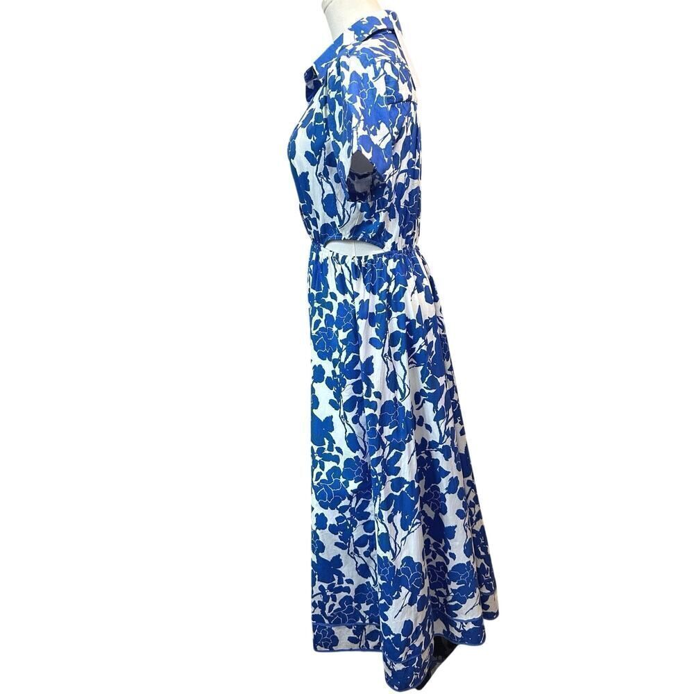 NWT Aakaa Anthropologie Small Side Cutout Blue White Maxi Artsy Festive Dress - Picture 4 of 16
